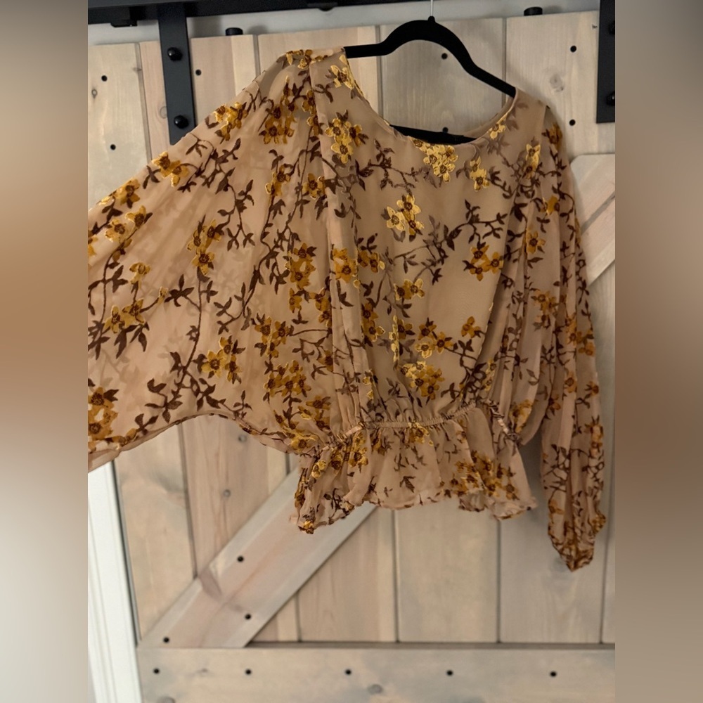 NWT Storia Velvet Floral Burnout Peplum Blouse - Picture 3 of 8